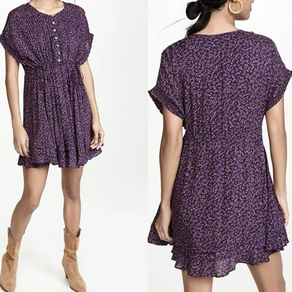 Free People One Fine Day Dress Sz S Oversized Pin Tuck Flare Skirt Drawstrings